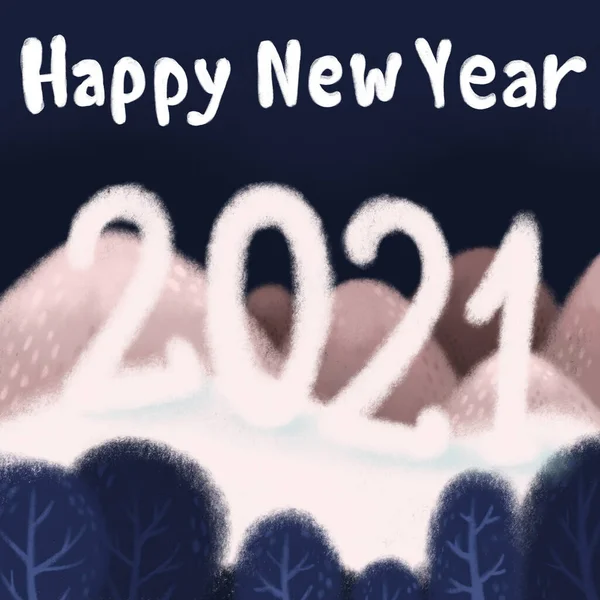 Hand Drawn New Year Winter Snow Landscape — Stock Photo, Image