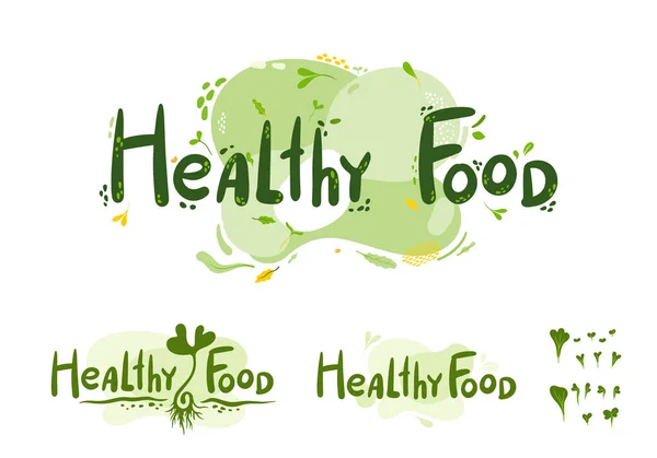 Healthy Food Microgreens Baby Greens Lettering Logo — 스톡 벡터