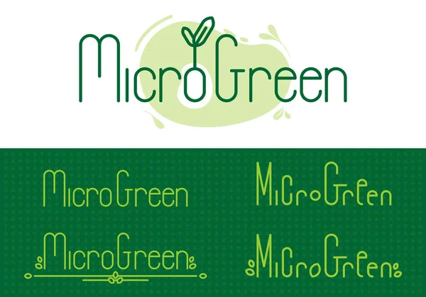 Microgreens Letras Logotipo Para Packaging Vector Símbolo Alimentos Orgánicos Con — Archivo Imágenes Vectoriales