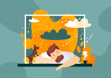 Sonbahar günleri, pencerenin dışında yağmur. Duyarsızlık, depresyon, kötü ruh hali, melankolik. Meteorolojik bağımlılık