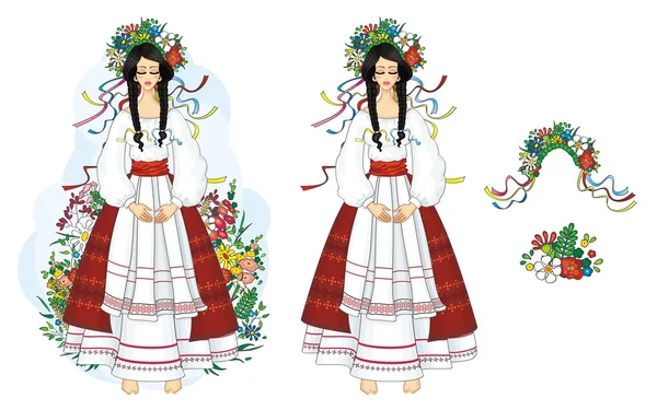 Ragazza ucraina in costume nazionale — Vettoriale Stock