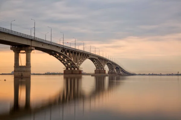 Bridge over the river Volga in sunset. The bridge connects Saratov and Engels. Russia