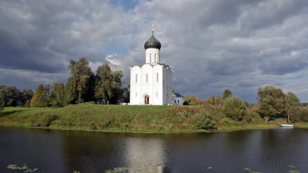 Church on Nerl River — Stock Footage Church on Nerl River Royalty Free Stock Footage