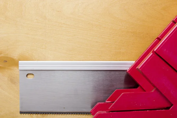 Cutting boards using the miter box and saw. — Stock Photo, Image