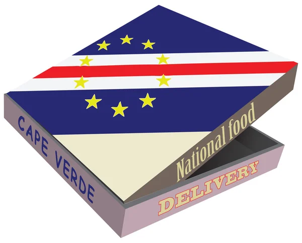 Caja de cartón con entrega de alimentos - Bandera nacional Cabo Verde — Vector de stock