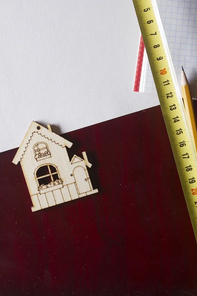 Model house and drawing tools — Stock Photo, Image