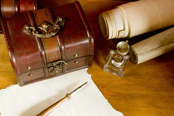Vintage scrolls and ink for writing instruments — Stock Photo, Image
