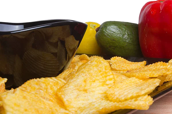 Υλικά Για Guacamole Και Taco Chips Λευκό Φόντο — Φωτογραφία Αρχείου