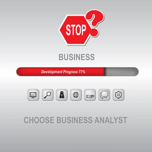 Business Stop Und Business Analyst Selektion Poster Der Entwicklungs Fortschrittsbalken — Stockvektor