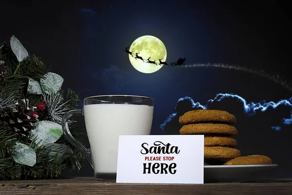 Cookies Milk Santa Christmas Tree — Stock Photo, Image