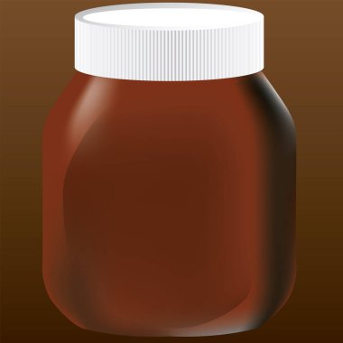Beyaz plastik kapaklı, çikolata ezmeli cam bir kavanoz.