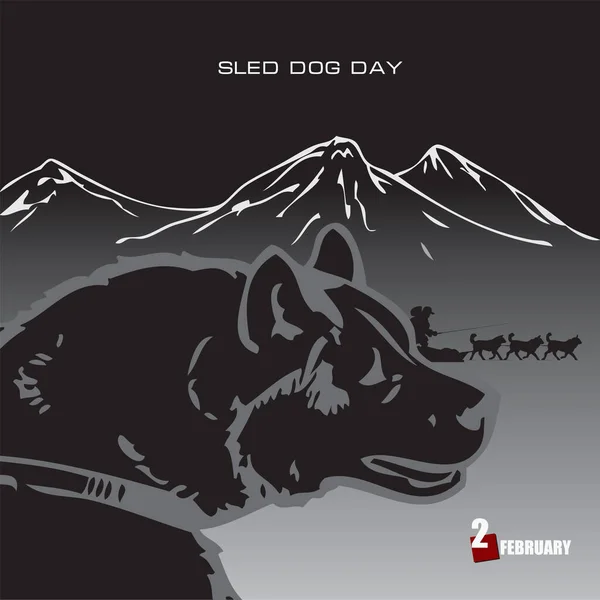 Festa Nazionale Tradizionale Febbraio Sled Dog Day — Vettoriale Stock