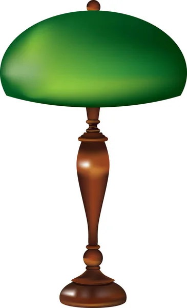 Ретро Настольная Лампа Зеленым Оттенком Стекла Деревянной Подставкой — стоковый вектор