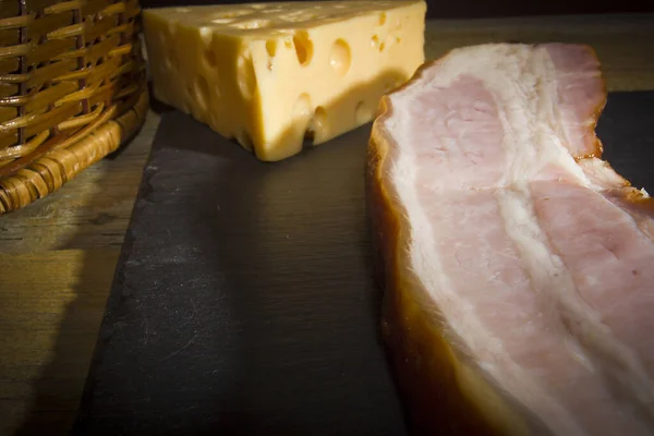 Cheese Bacon Cutting Stone Board — Stock Photo, Image