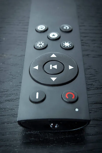 Black Remote Control Wooden Table Close — Stock Photo, Image