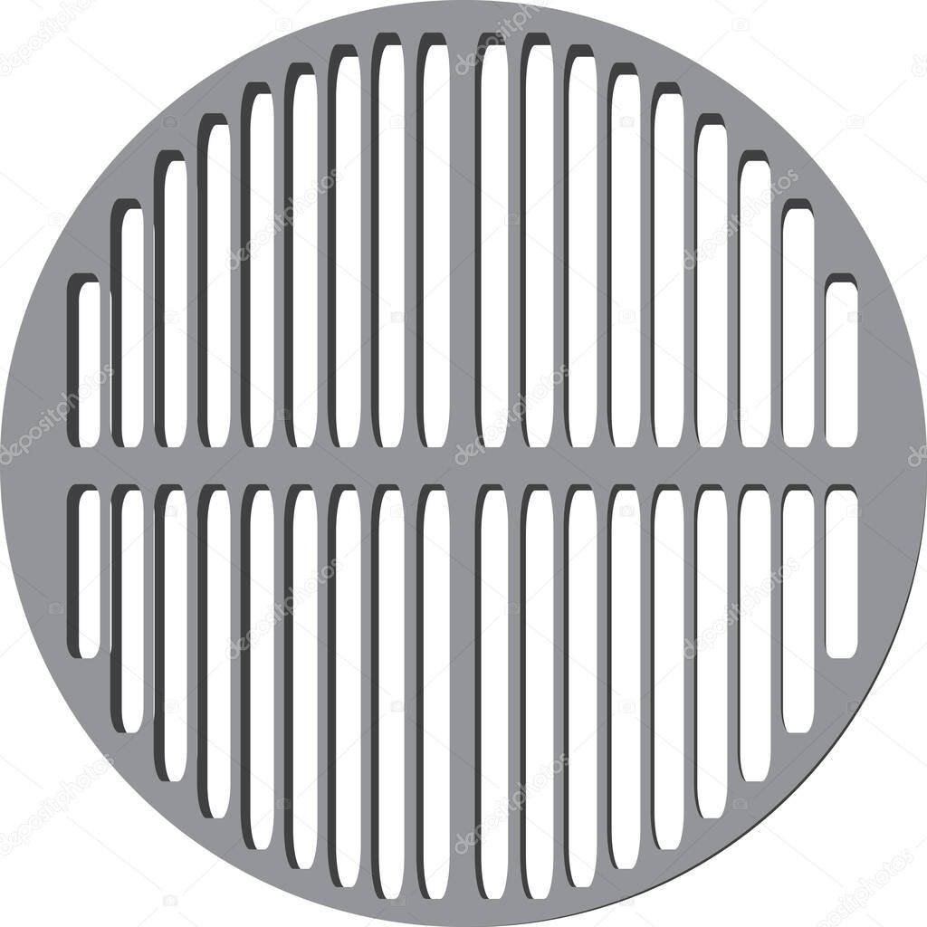 Round grill grate made of metal for picnics. Vector illustration.