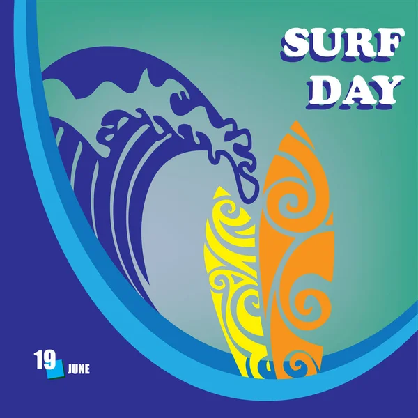 Evento Festivo Celebrado Junio Día Del Surf — Vector de stock