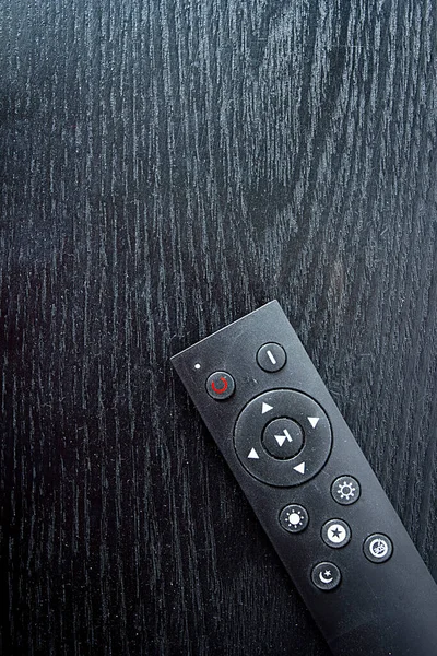 Black Remote Control Wooden Table Close — Stock Photo, Image