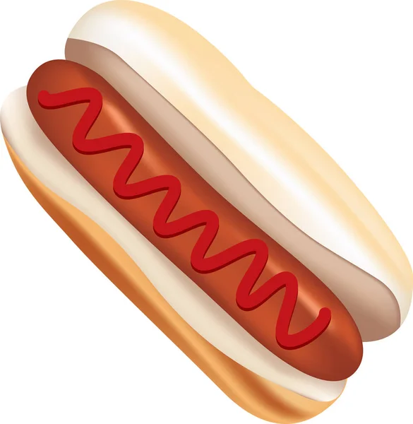 Clásico Hot Dog Con Salsa Tomate Una Salchicha Estándar Entre — Archivo Imágenes Vectoriales