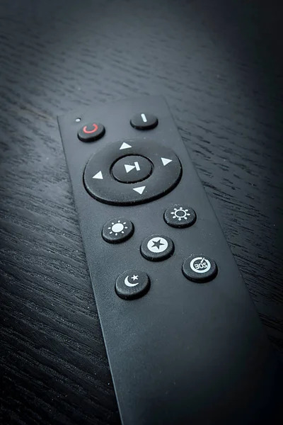 Black Remote Control Wooden Table Close — Stock Photo, Image