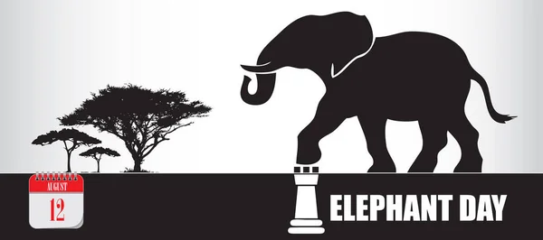 Tarjeta Para Evento Día Agosto Día Mundial Del Elefante — Vector de stock