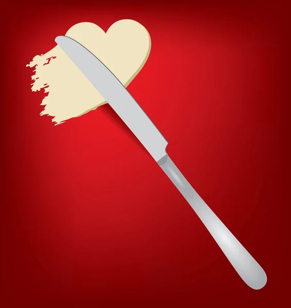 Masa Bıçağıyla Tereyağı Kalp Şeklinde Tereyağı — Stok Vektör