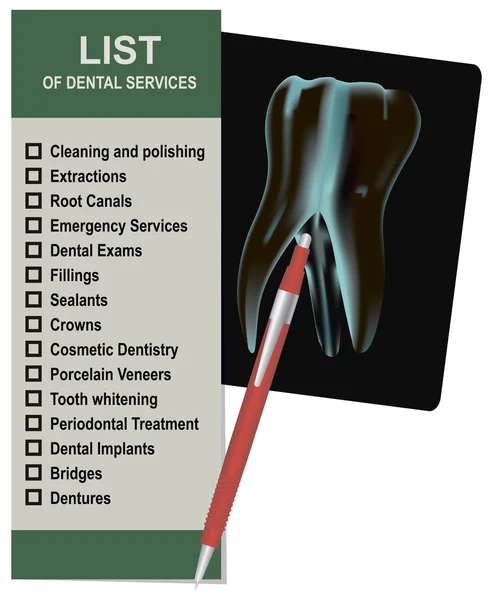 Llist de servicios dentales — Vector de stock
