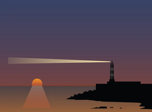 Beam of a lighthouse at sunset — Stock Vector