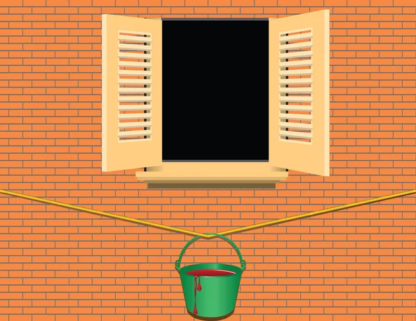 Eimer Farbe unter dem Fenster — Stockvektor