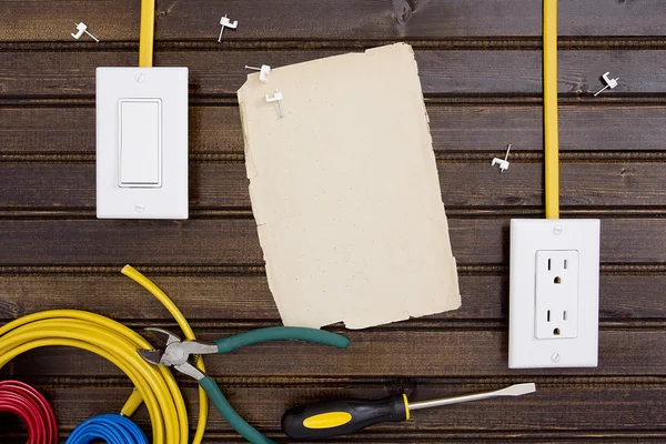 Tools and fasteners for fixing electrical wiring — Stock Photo, Image