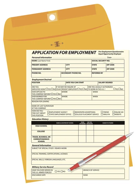 Formulário de candidatura e envelope postal — Vetor de Stock