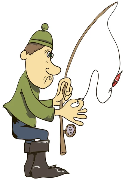 Pescador de dibujos animados con caña de pescar — Vector de stock