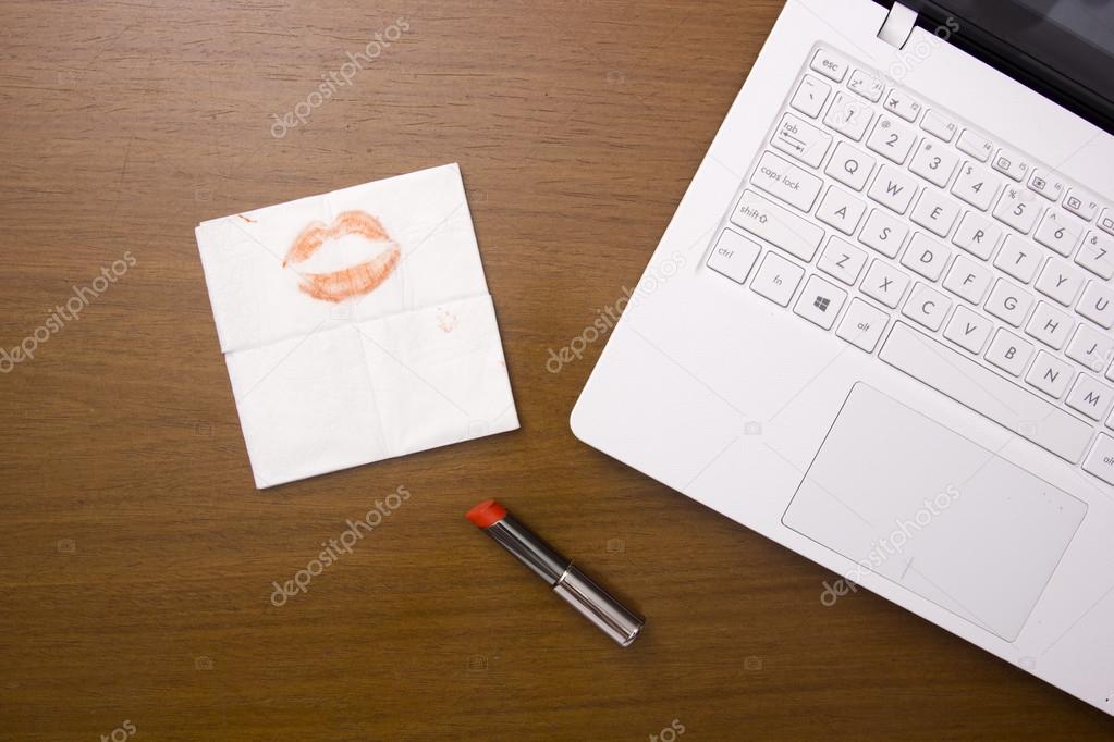 Napkin with a female lipstick imprint