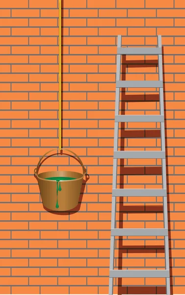 Metal ladder near brick wall — Stock Vector