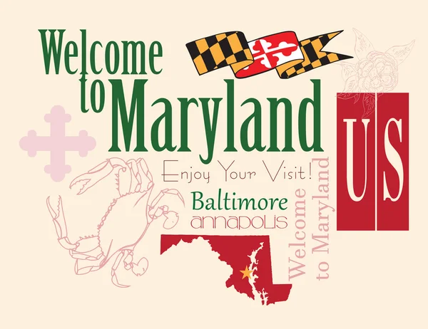 Banner Maryland um mapa com o símbolo do estado —  Vetores de Stock