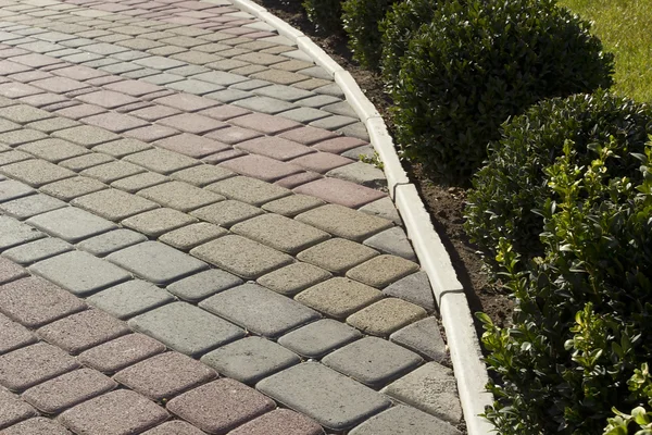 Garden paths of colored decorative bricks — Stock Photo, Image