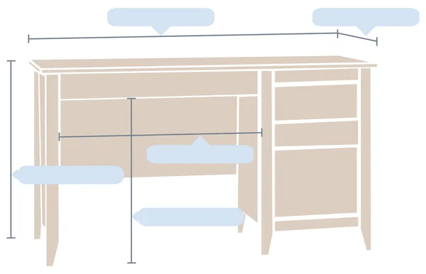 基本的な寸法でのオフィスのテーブル — ストックベクタ