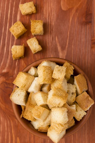 Cubes of bread croutons of white bread — Stock Photo, Image