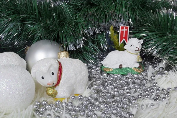 Christmas ball in form of white sheep — Stock Photo, Image