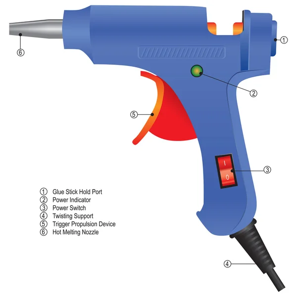 Industrial glue gun with functional units — Stock Vector