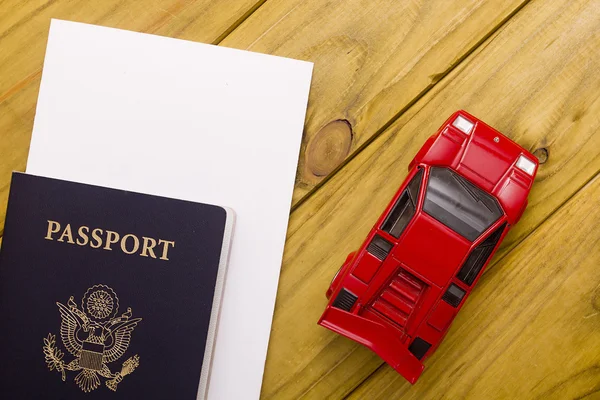 Passport travel with car model — Stock Photo, Image