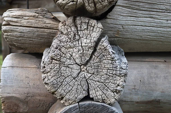 Log end of ancient wooden chapel — Stock Photo, Image