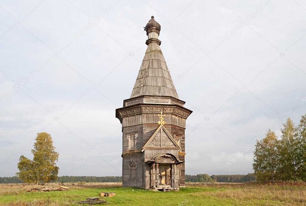 Ancient wooden church in Krasnaya Lyaga, Russia