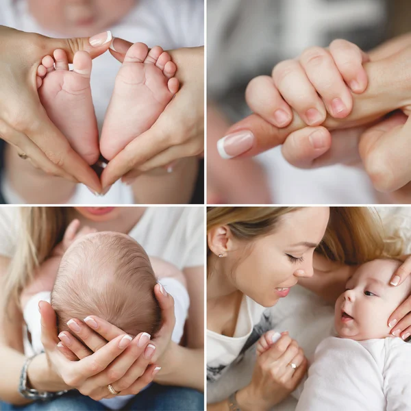 Collage amorosa madre con un bebé recién nacido — Foto de Stock