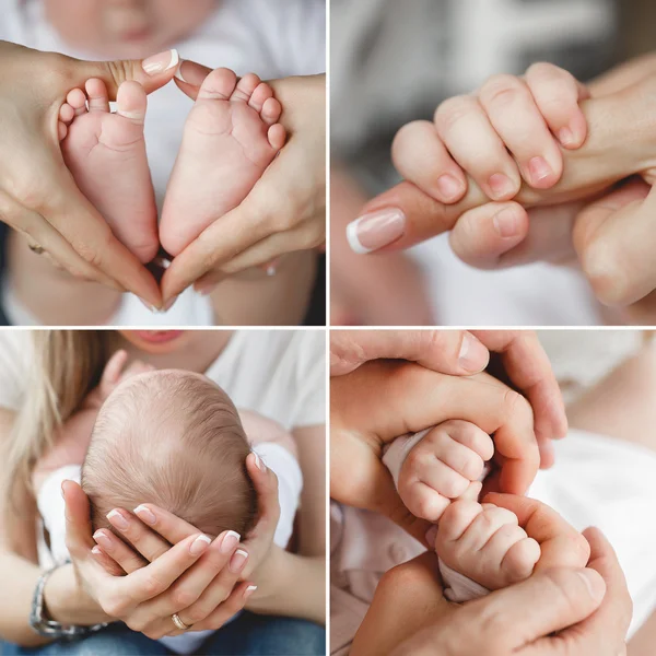 Collage amorosa madre con un bebé recién nacido — Foto de Stock