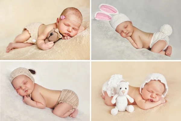 Peaceful sleep of a newborn baby,a collage of four pictures — Stock Photo, Image