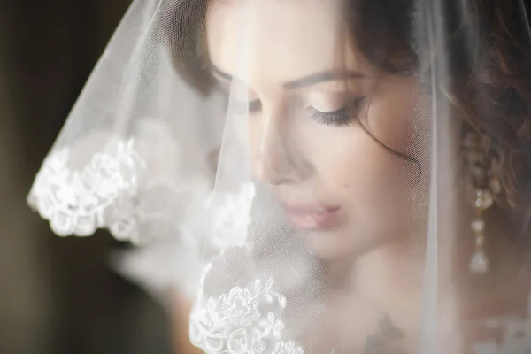 美丽的新娘在她的婚纱 — 图库照片