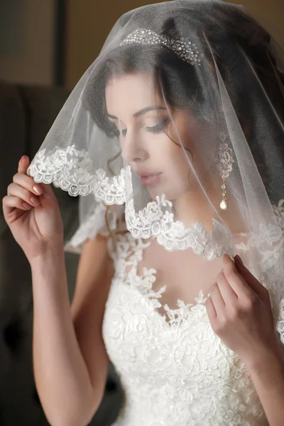 Beautiful bride in her wedding dress — Stock Photo, Image