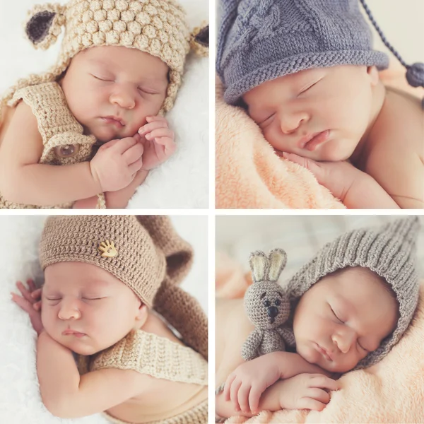 Bebê recém-nascido adormecido em um chapéu de malha — Fotografia de Stock