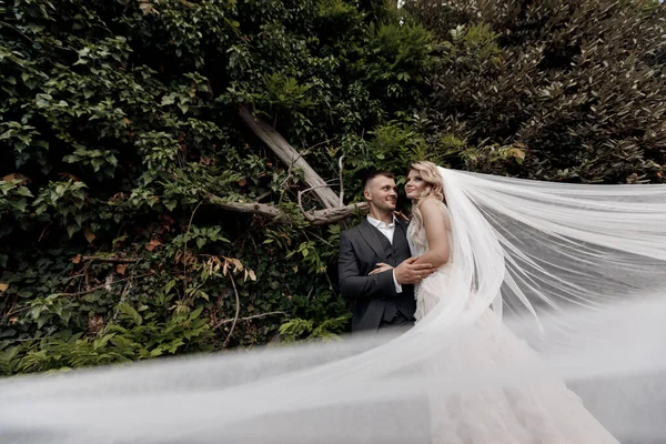 Retrato de una novia y un novio felices, emociones de amor de boda — Foto de Stock